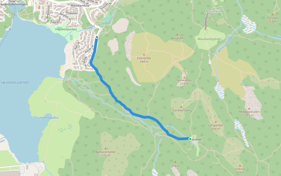Sanddalsveien walking route map in Riska