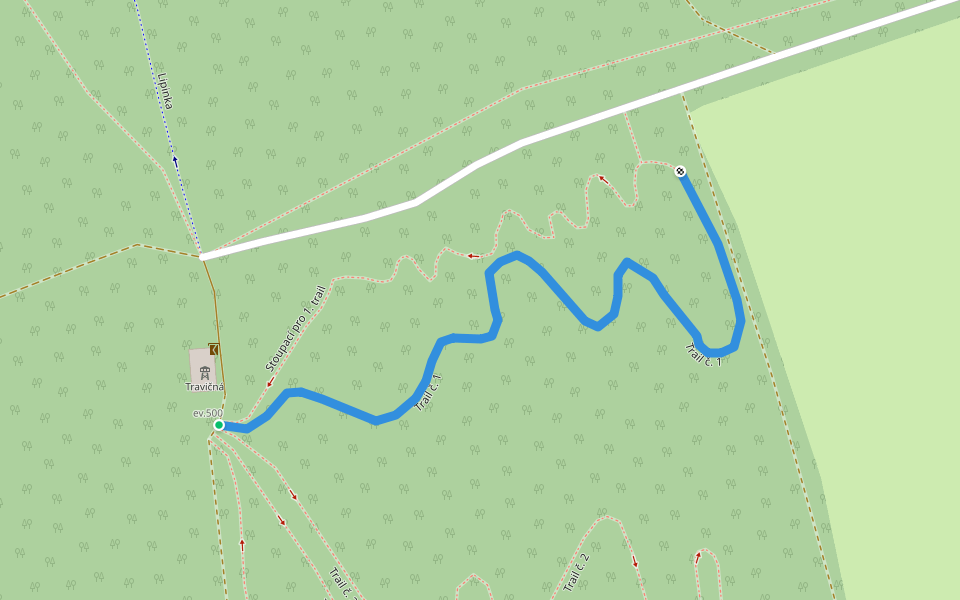 Trail č. 1 walking route map in Tvarožná Lhota