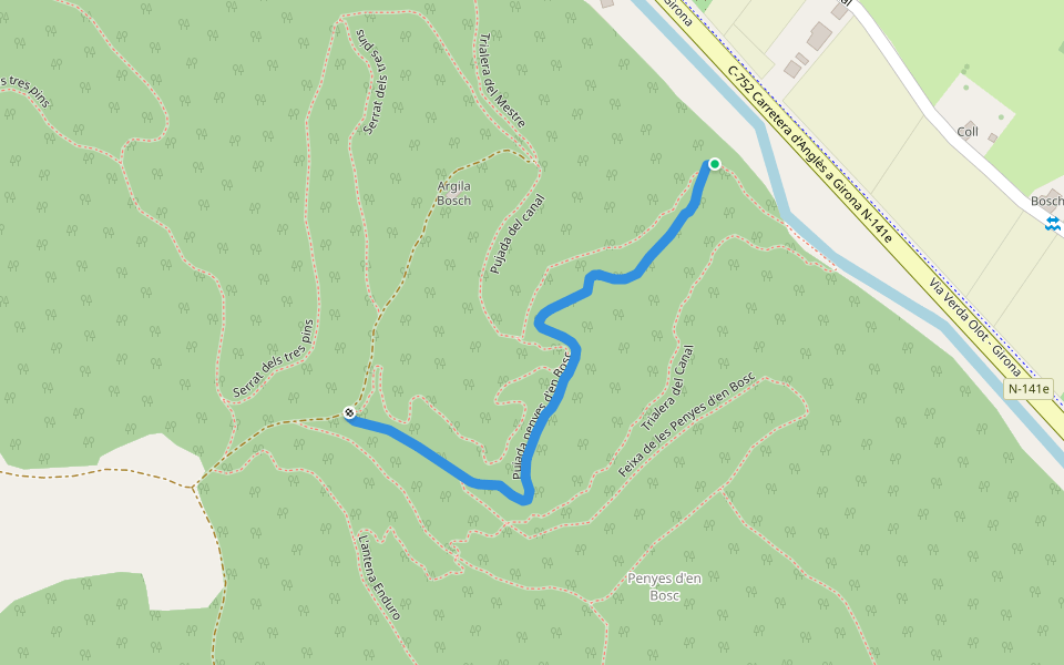 Pujada penyes d'en Bosc walking route map in Bescanó