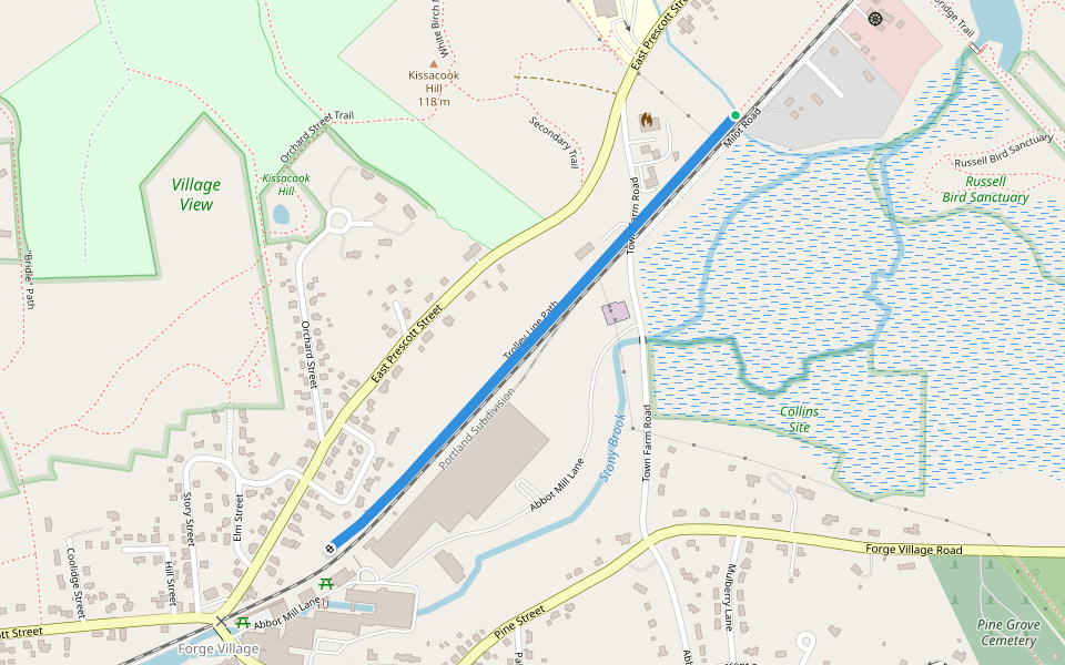 Trolley Line Path walking route map in Westford
