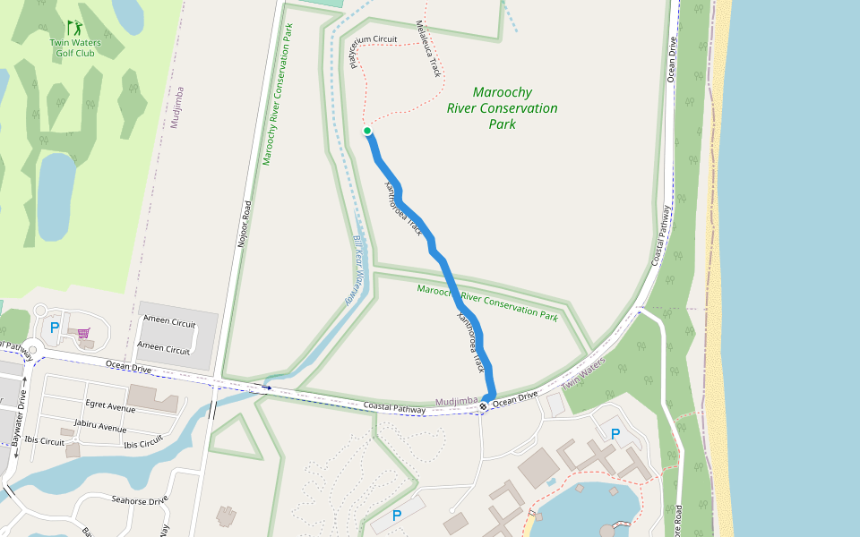 Xanthoroea Track walking route map in Mudjimba