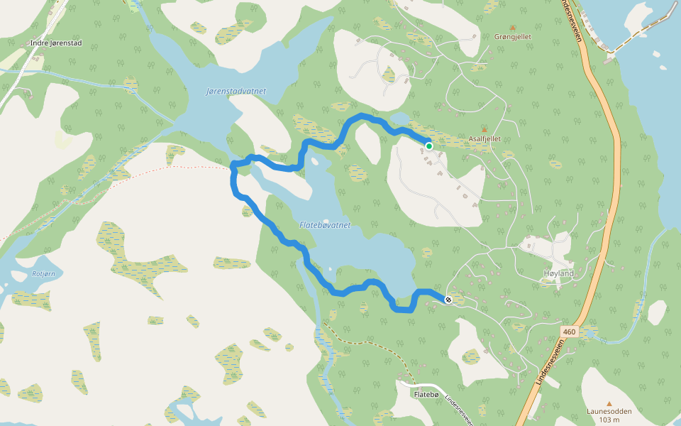 Flatebøstien walking route map in Ramsland