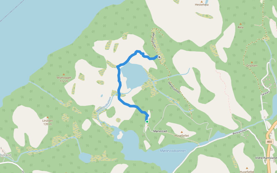 Mønestadstien walking route map in Ramsland