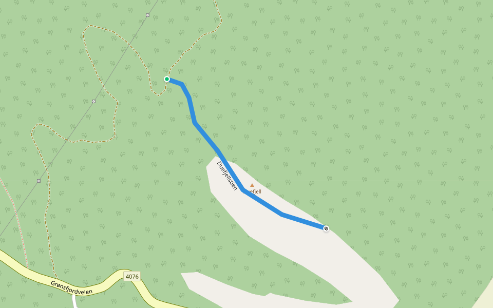 Duefjellstien walking route map in Spangereid