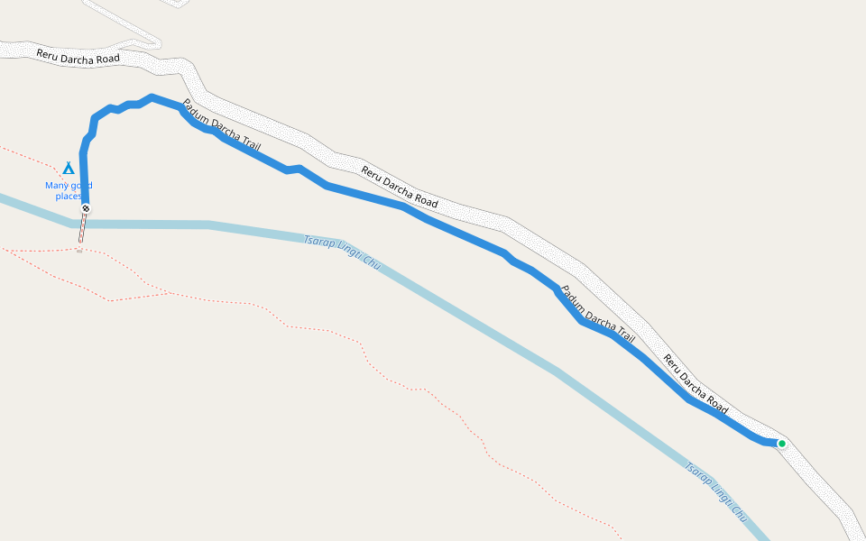 Padum Darcha Trail walking route map in Dorzong