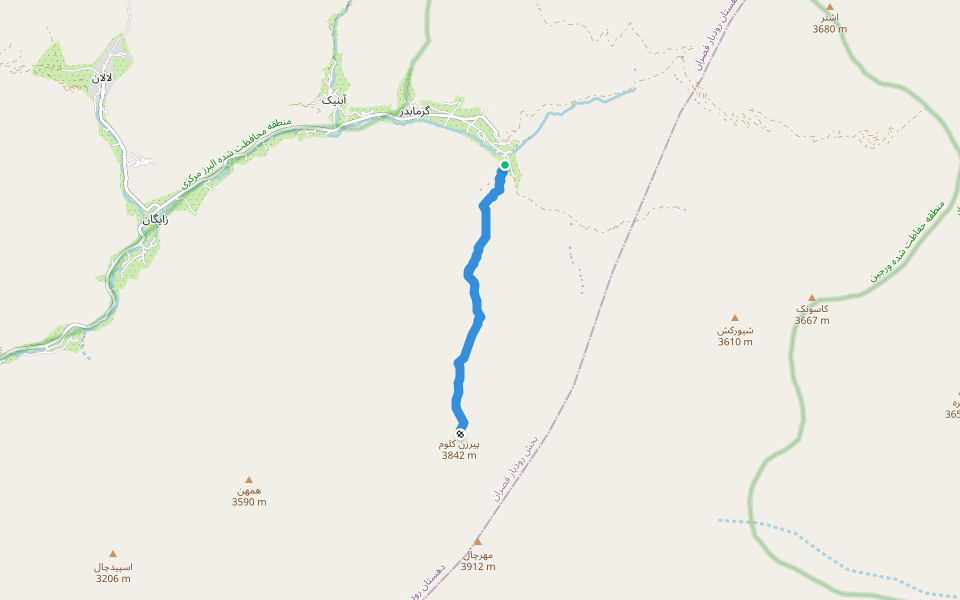 مسیر قله پیرزن کلوم walking route map in Garmābdar