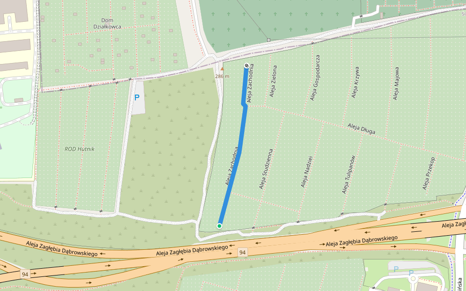 Aleja Zachodnia walking route map in Sosnowiec