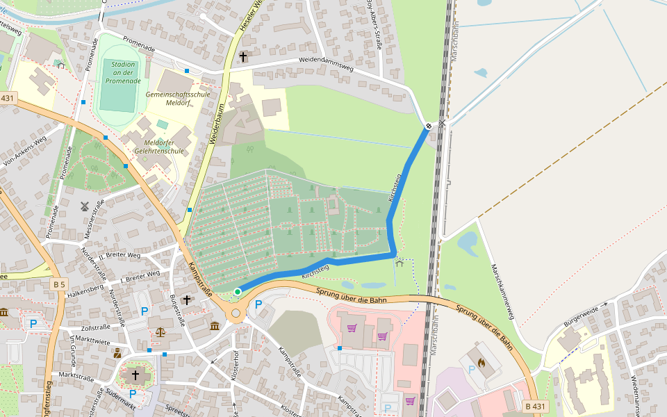 Kirchsteig walking route map in Meldorf