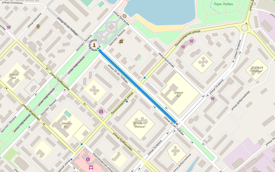 аллея Славы walking route map in Leninogorsk