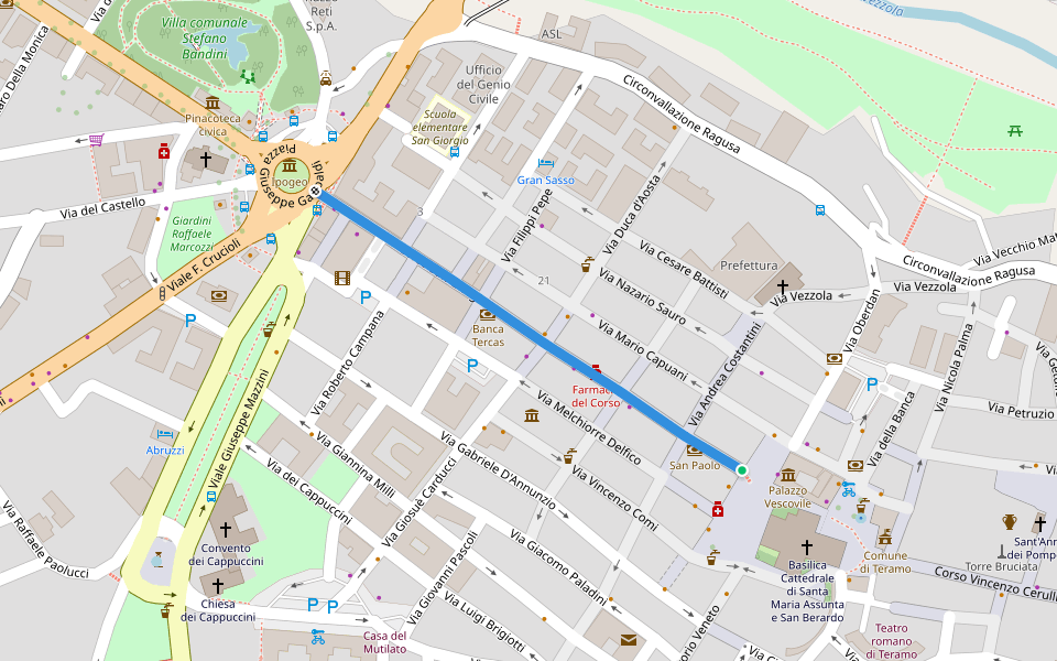 Corso San Giorgio walking route map in Teramo