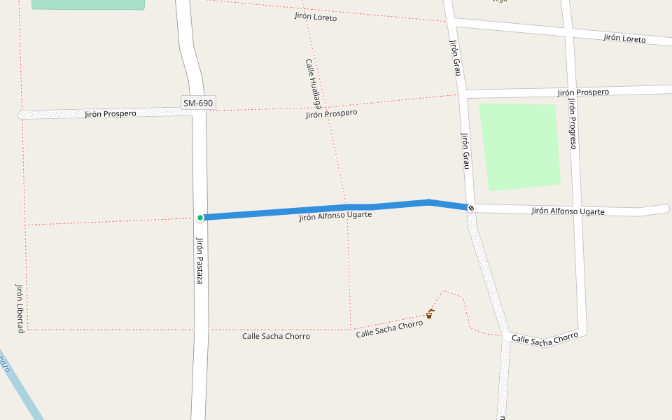 Jirón Alfonso Ugarte walking route map in San Pedro de Cumbaza