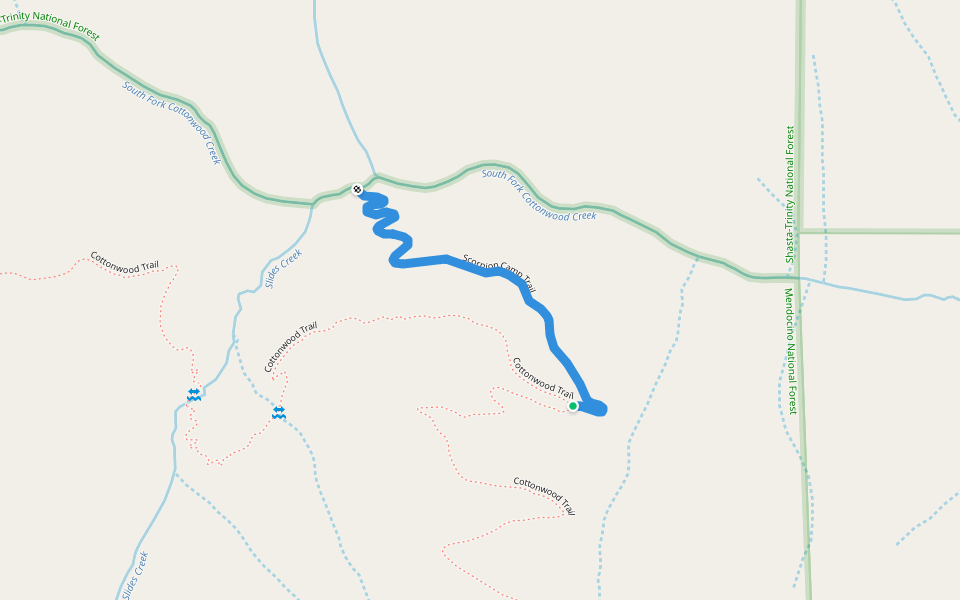 Scorpion Camp Trail walking route map in Red Bluff
