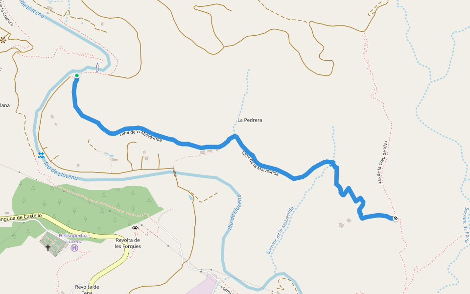 camí de la Malvestida walking route map in Lucena del Cid