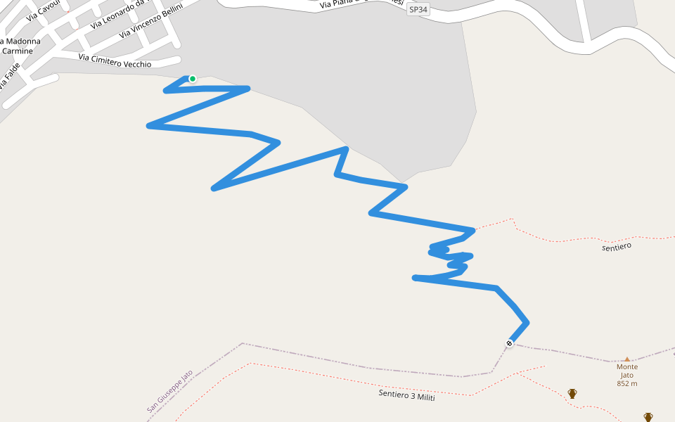 Sentiero 2 partenza dalla chiesa Madonna del Carmelo walking route map in San Giuseppe Jato