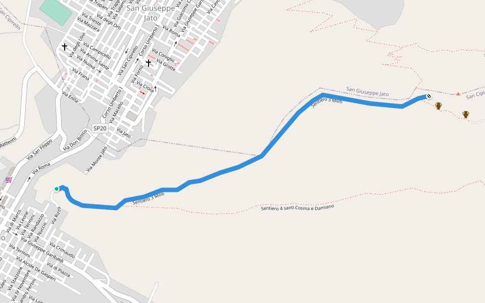 Sentiero 3 Militi walking route map in San Cipirello