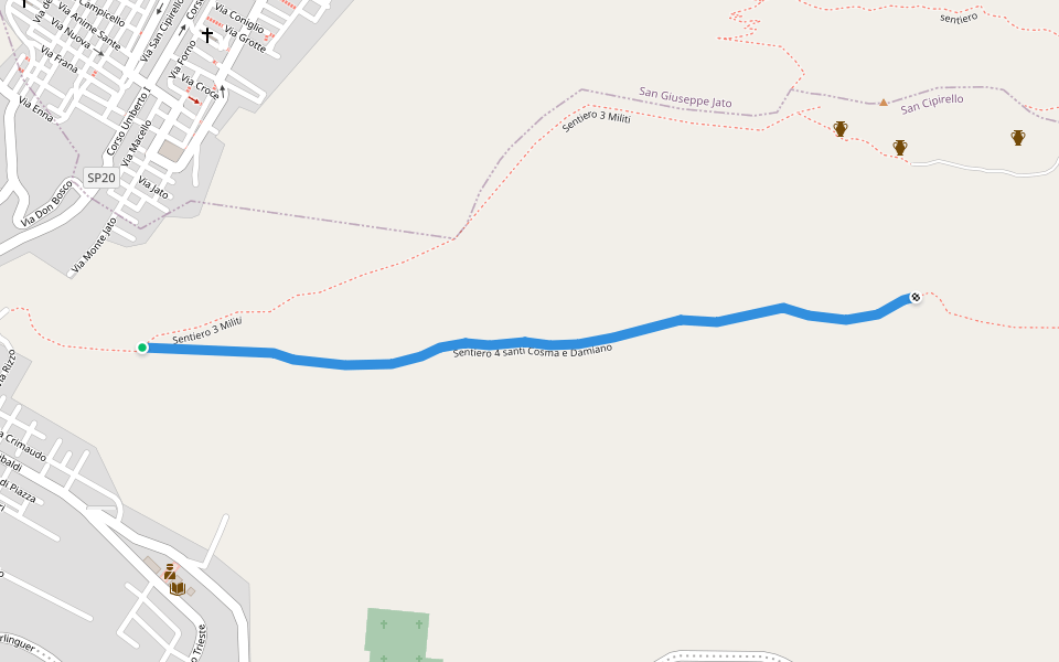 Sentiero 4 santi Cosma e Damiano walking route map in San Cipirello