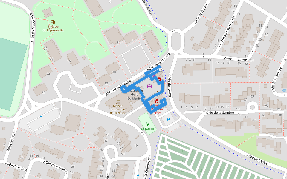 Place de la Naspe walking route map in Colomiers