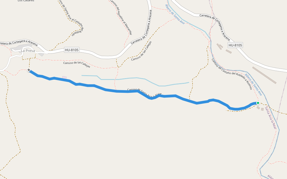 Camino de Santa Ana a Alajar walking route map in Castaño del Robledo