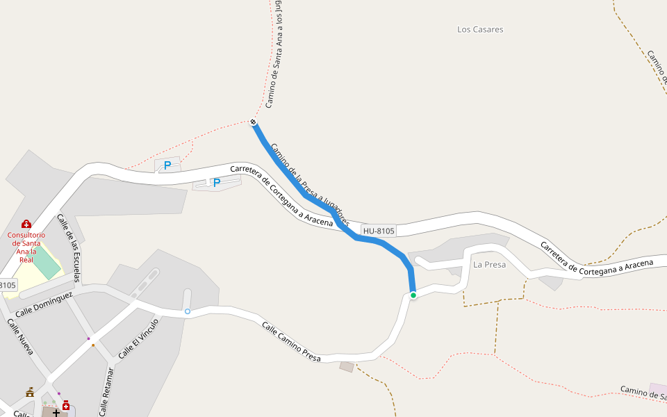 Camino de la Presa a Jugadores walking route map in La Presa