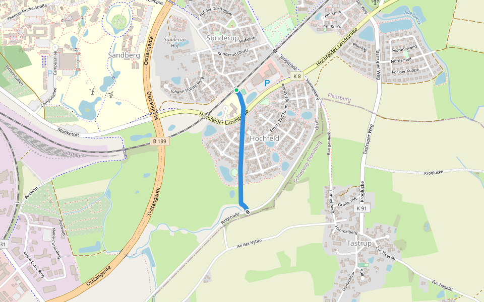Pielweg walking route map in Flensburg