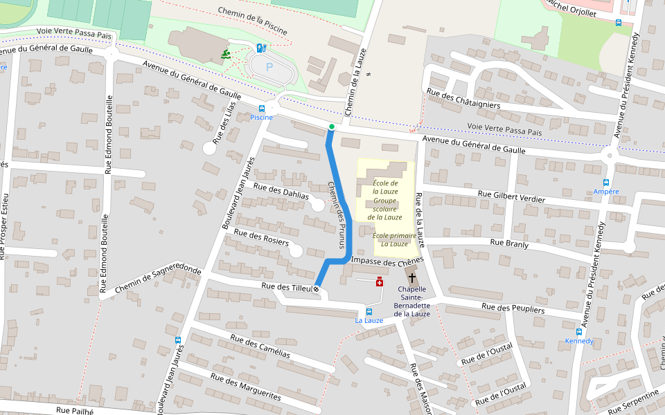 Chemin des Prunus walking route map in Mazamet