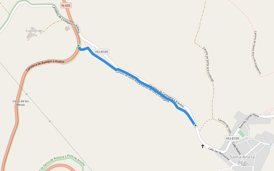 Camino de Santa Ana a Fuente del Oro y Cortegana walking route map in Santa Ana la Real