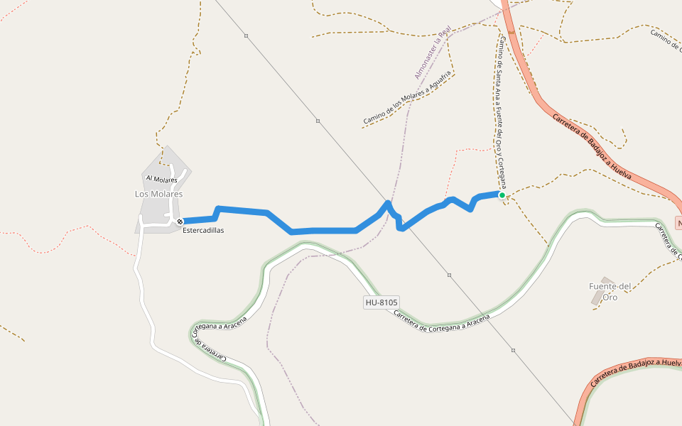 Camino de Fuente del Oro a los Molares walking route map in Santa Ana la Real