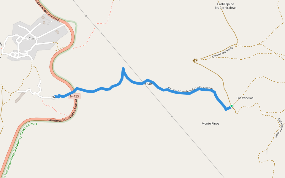Camino de Valdemuñoz a los Molinos walking route map in Santa Ana la Real