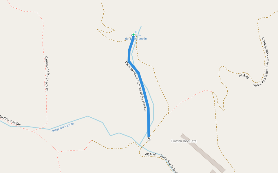 Camino de los Chorros de Joyarancon walking route map in Almonaster la Real