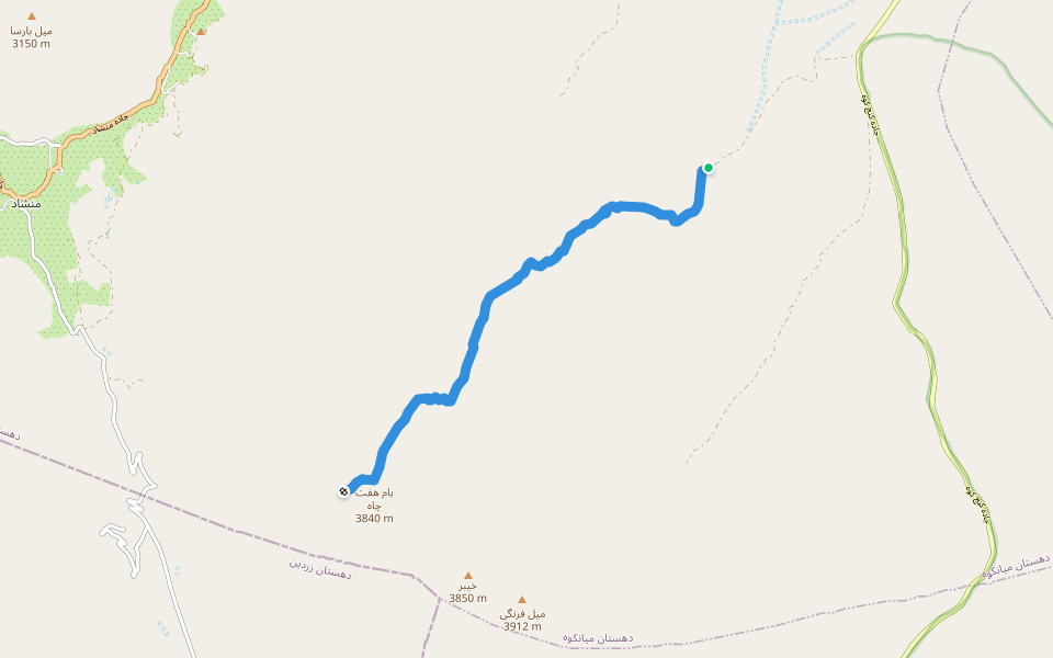 مسیر بام هفت چاه walking route map in Mehriz