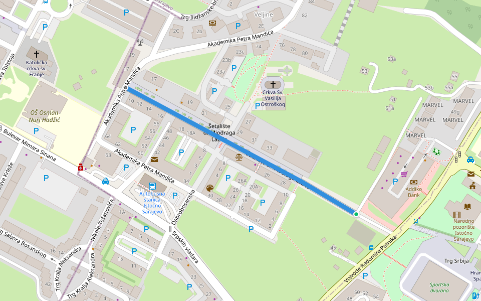 Šetalište dr Miodraga Lazića walking route map in Sarajevo