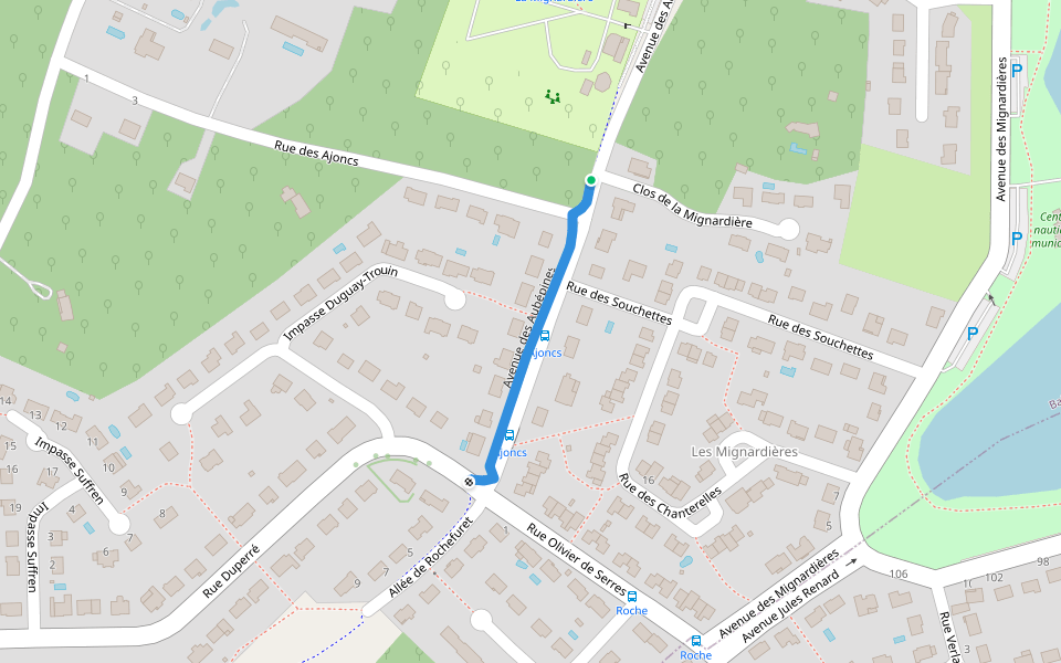 Avenue des Aubépines walking route map in Ballan-Miré