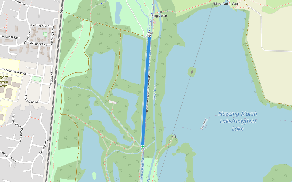 River Lee Navigation towpath walking route map in Broxbourne