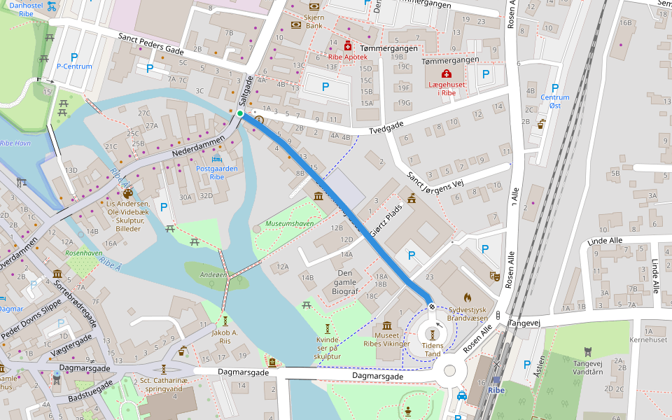 Sanct Nicolaj Gade walking route map in Ribe