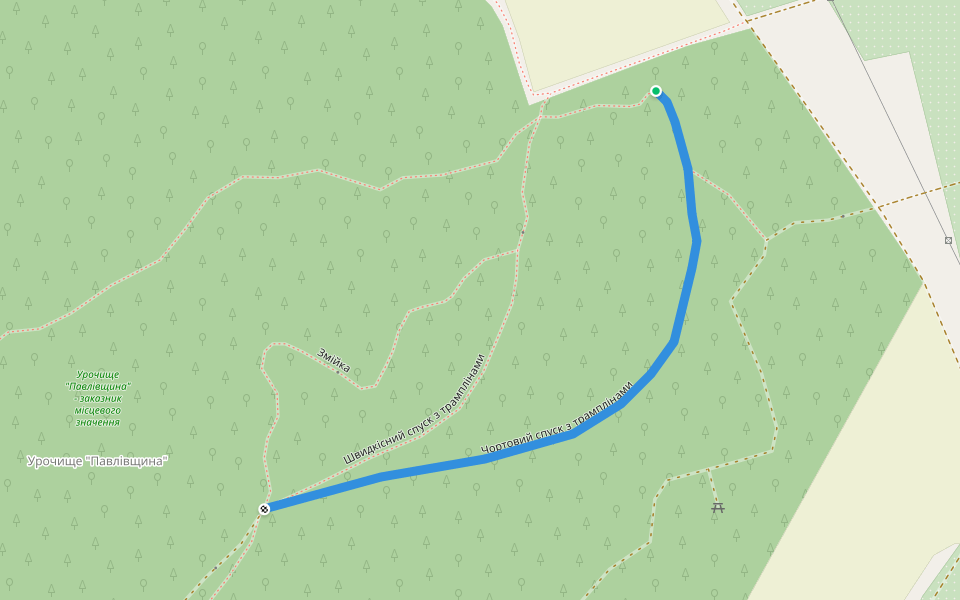 Чортовий спуск з трамплінами walking route map in Shpaniv