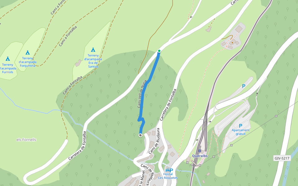 Camí Vell de Núria walking route map in Ribes de Freser