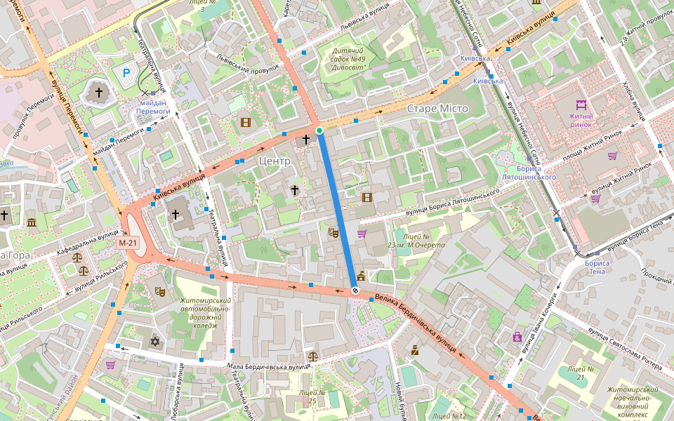 Михайлівська вулиця walking route map in Zhytomyr