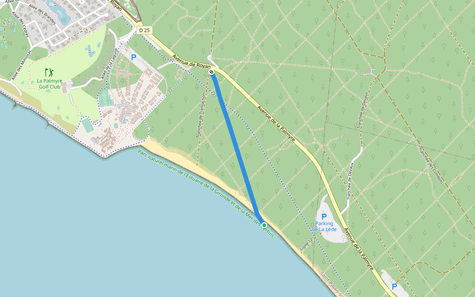 Tranchée de Cordouan walking route map in Les Mathes