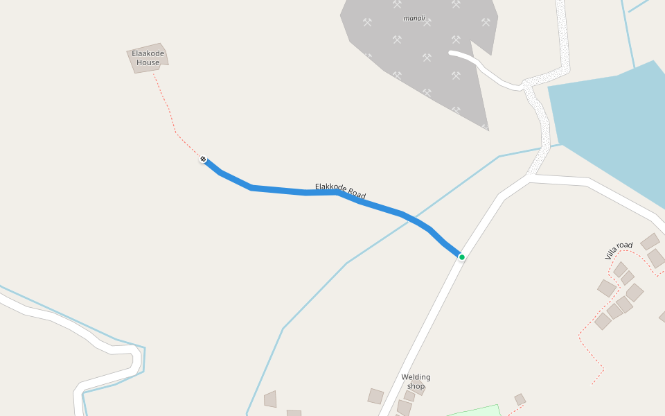 Elakkode Road walking route map in Vilappil