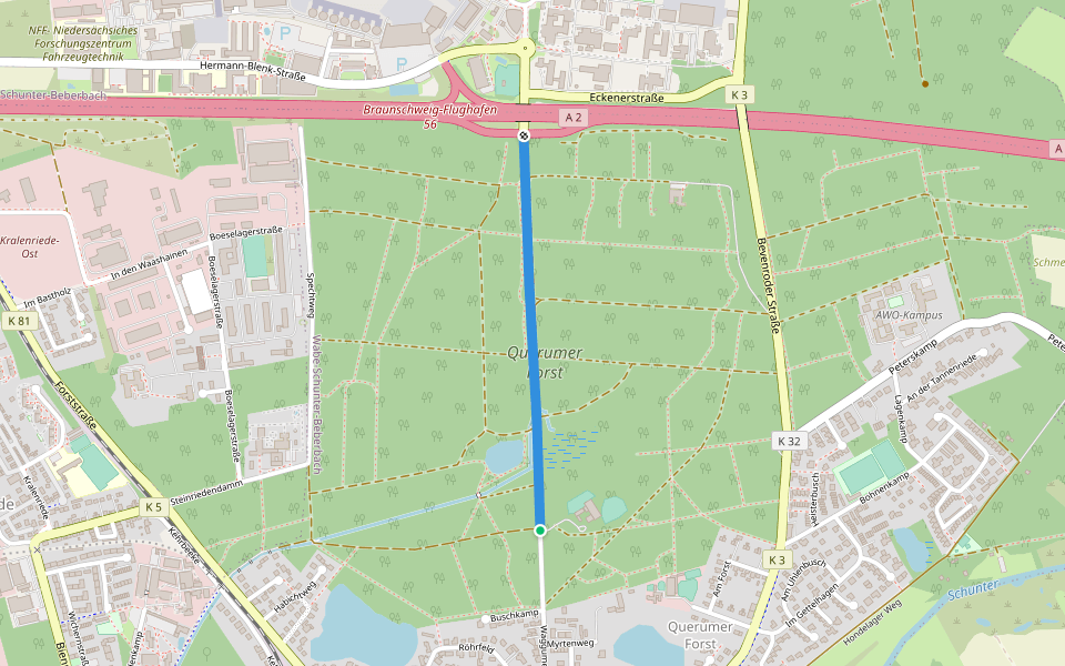 Waggumer Weg walking route map in Braunschweig