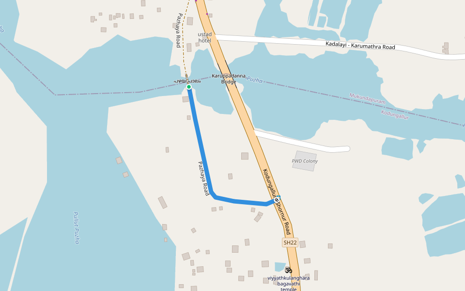 Pazhaya Road walking route map in Thekkumkara