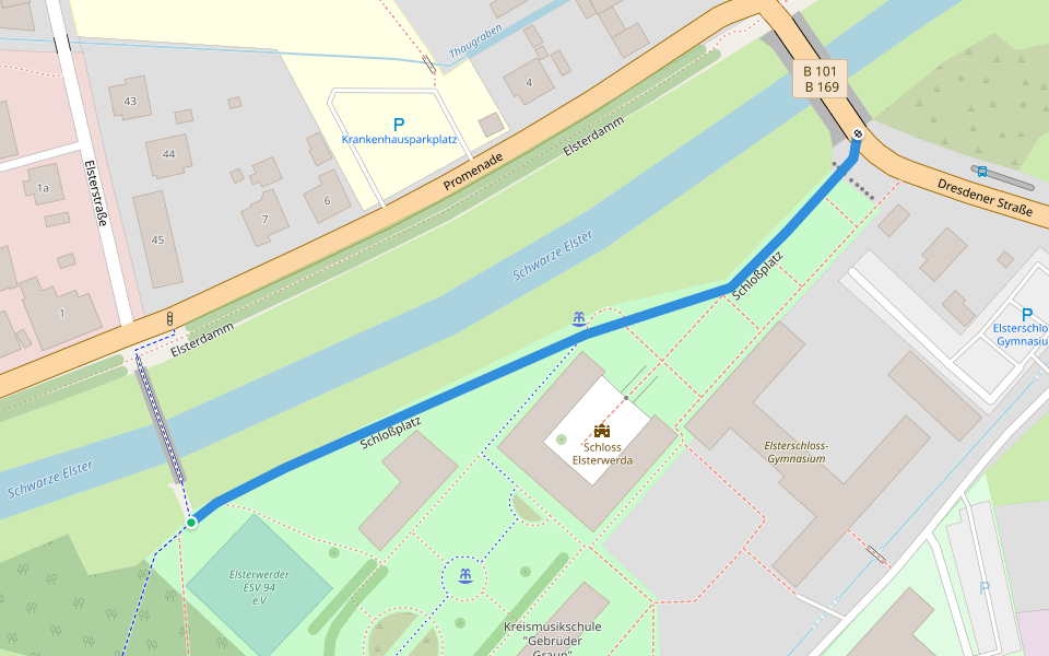 Schloßplatz walking route map in Elsterwerda