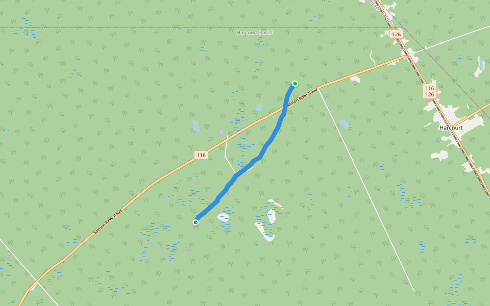 Ancient Mi'Kmaq Portage Trail walking route map in Harcourt