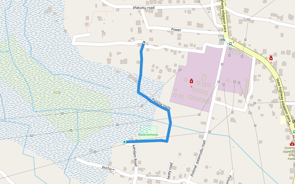 Puncha Vazhi walking route map in Padanilam