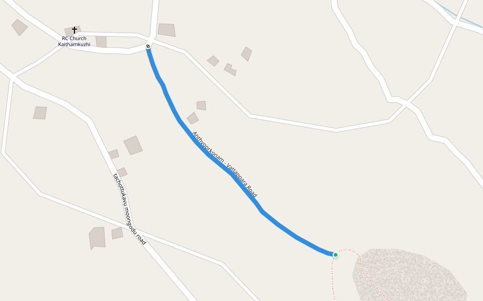 Anthyoorkonam - Vattappara Road walking route map in Kulathummal