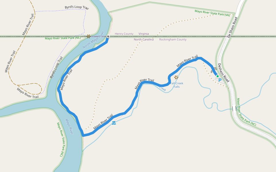 Mayo River Trail walking route map in Stoneville