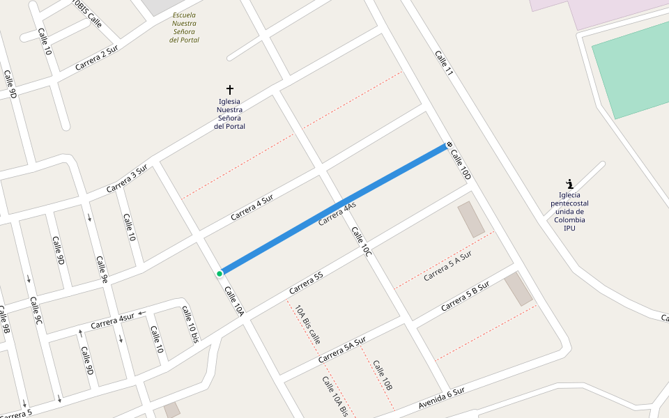 Carrera 4As walking route map in Jamundí