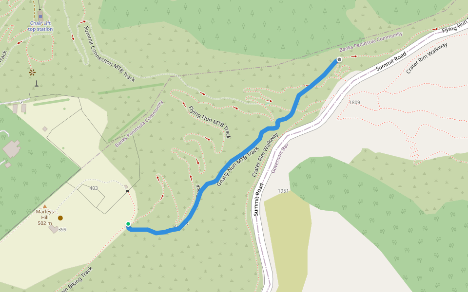 Gnarly Nun MTB Track walking route map in Governors Bay