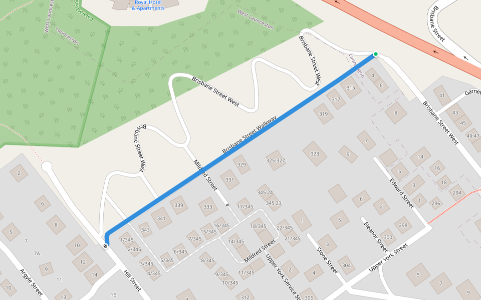 Brisbane Street Walkway walking route map in Launceston