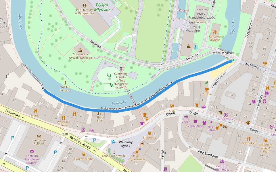 Nabrzeże Towarzystwa Miłośników Miasta Bydgoszczy walking route map in Bydgoszcz